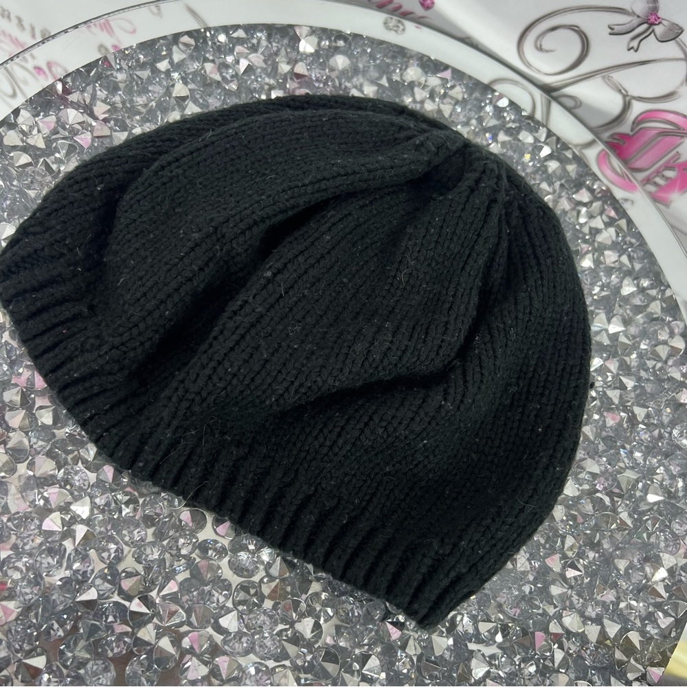 Betsey Johnson hat toque jewels rhinestone Black Beanie with Crystal Accents - Picture 2 of 2